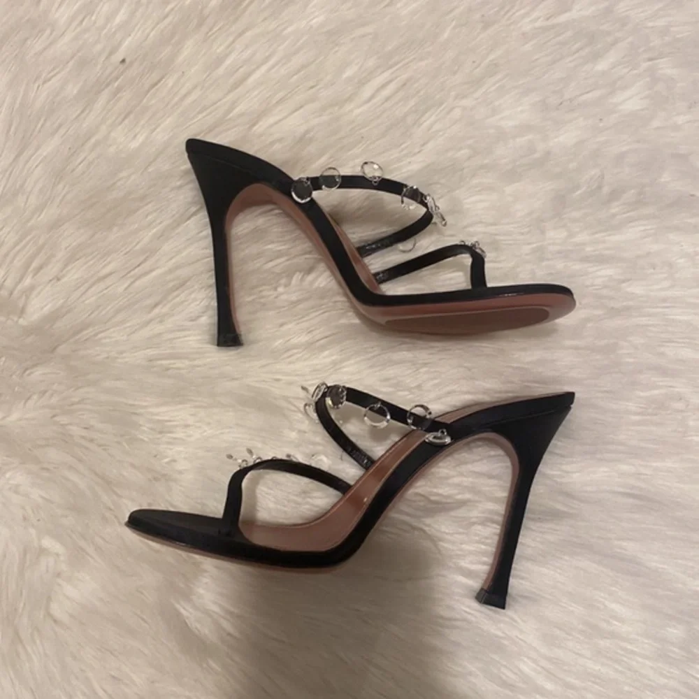 New Amina‎ Muaddi Tina Satin Crystal Charm sandals size 37.5EU